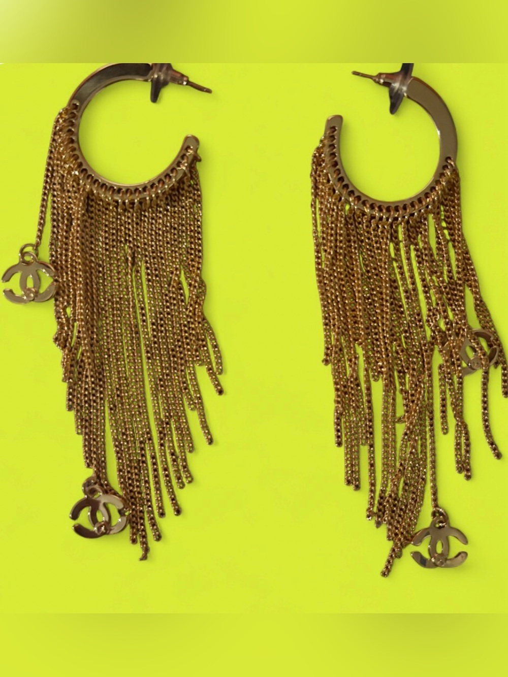 ✨ CC Charm ⛓️ Gold Chain Fringe Hoop Earrings 👂